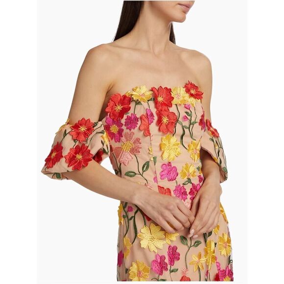 As It May Stephanie 3D Floral Embroidered Minidress off-shoulder Size S NWT $550 - Picture 4 of 8